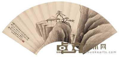 马晋 1920年作 幽谷小亭 扇面 18×50cm